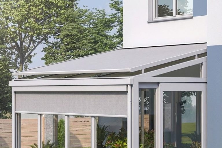 Wintergartenbeschattung von oben und von vorne